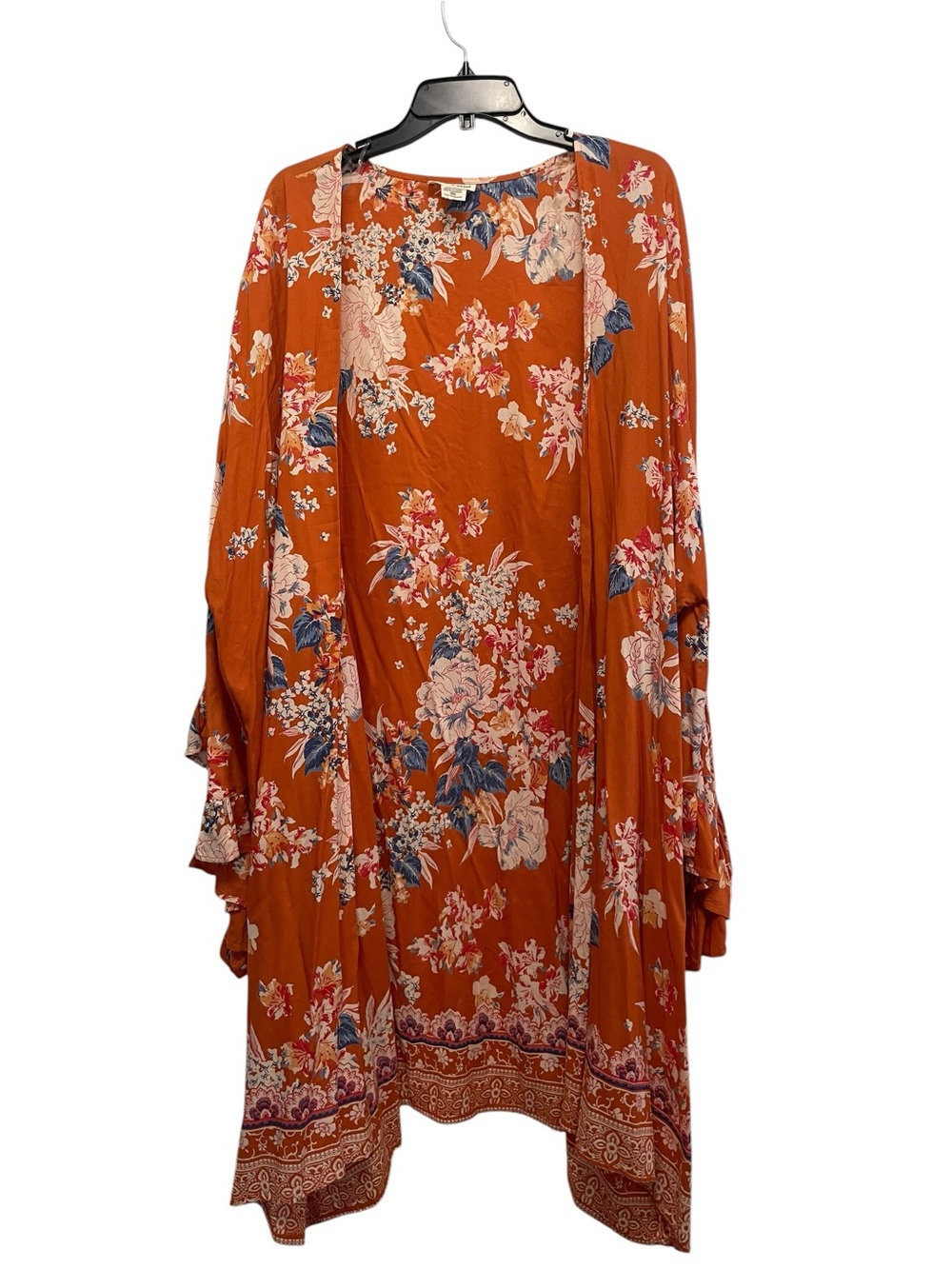 Romantic Gypsy Bohemian Kimono Size 2X Orange floral Open Front Bell Sleeves